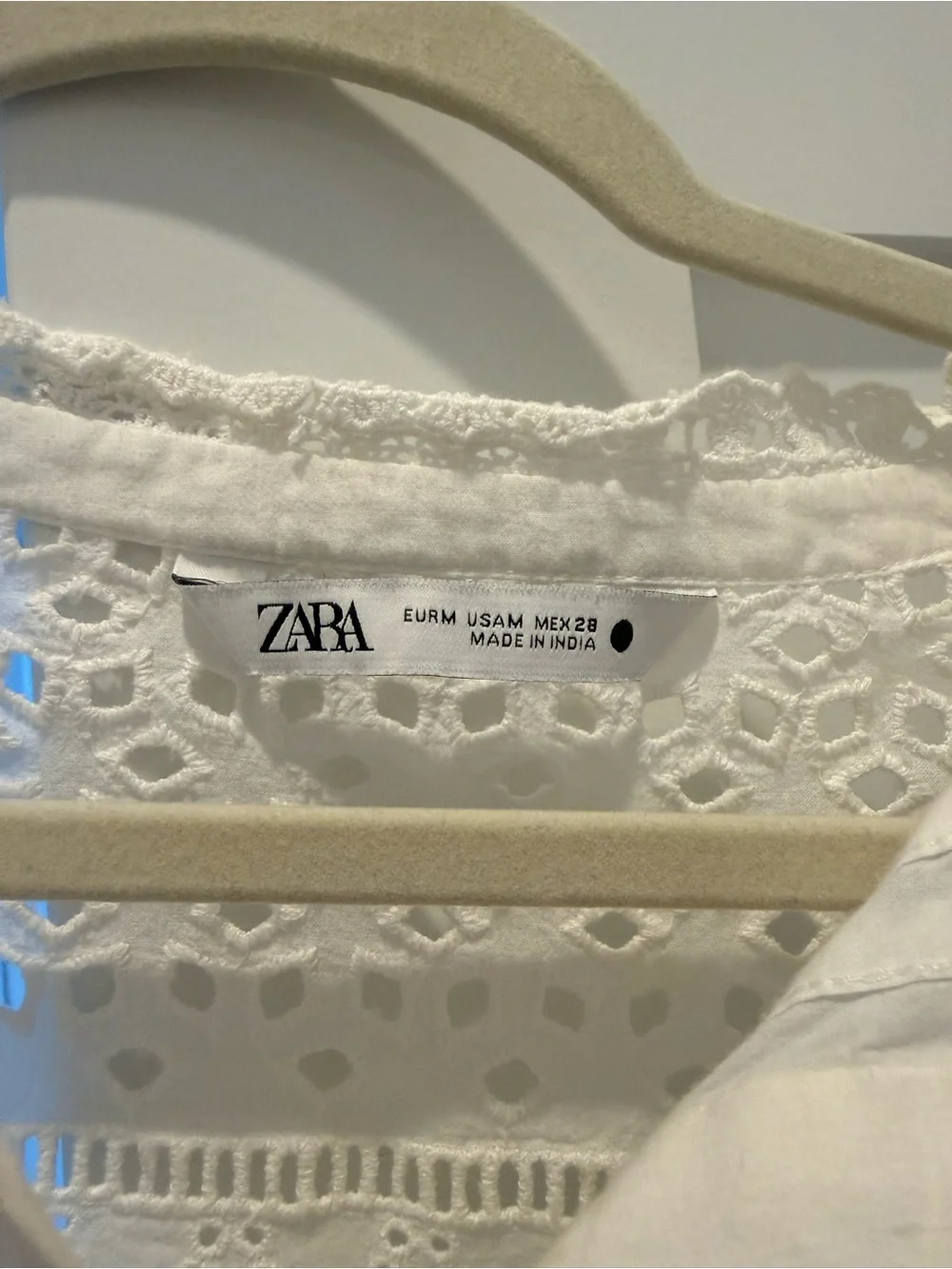 Zara White Eyelet Crochet Pintuck Button-Front Top
